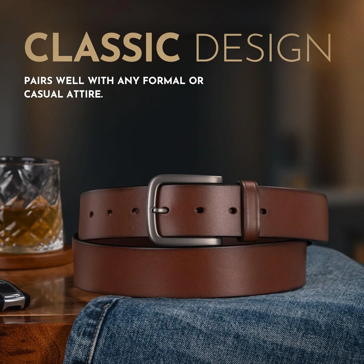 Buffway Men's Leather Belt,1.5" Handmade Top-Grain Leather?CDurable,Comfortable,Suitable for Everyday Formal & Casual Wear