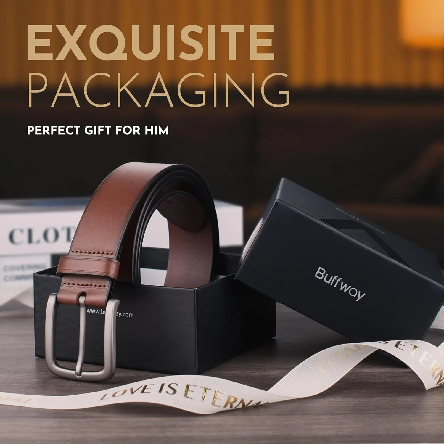 Buffway Men's Leather Belt,1.5" Handmade Top-Grain Leather?CDurable,Comfortable,Suitable for Everyday Formal & Casual Wear