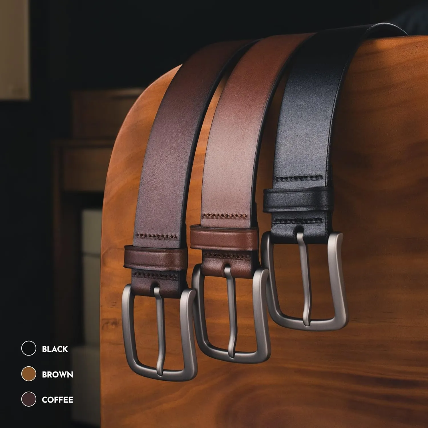 Buffway Men's Leather Belt,1.5" Handmade Top-Grain Leather?CDurable,Comfortable,Suitable for Everyday Formal & Casual Wear