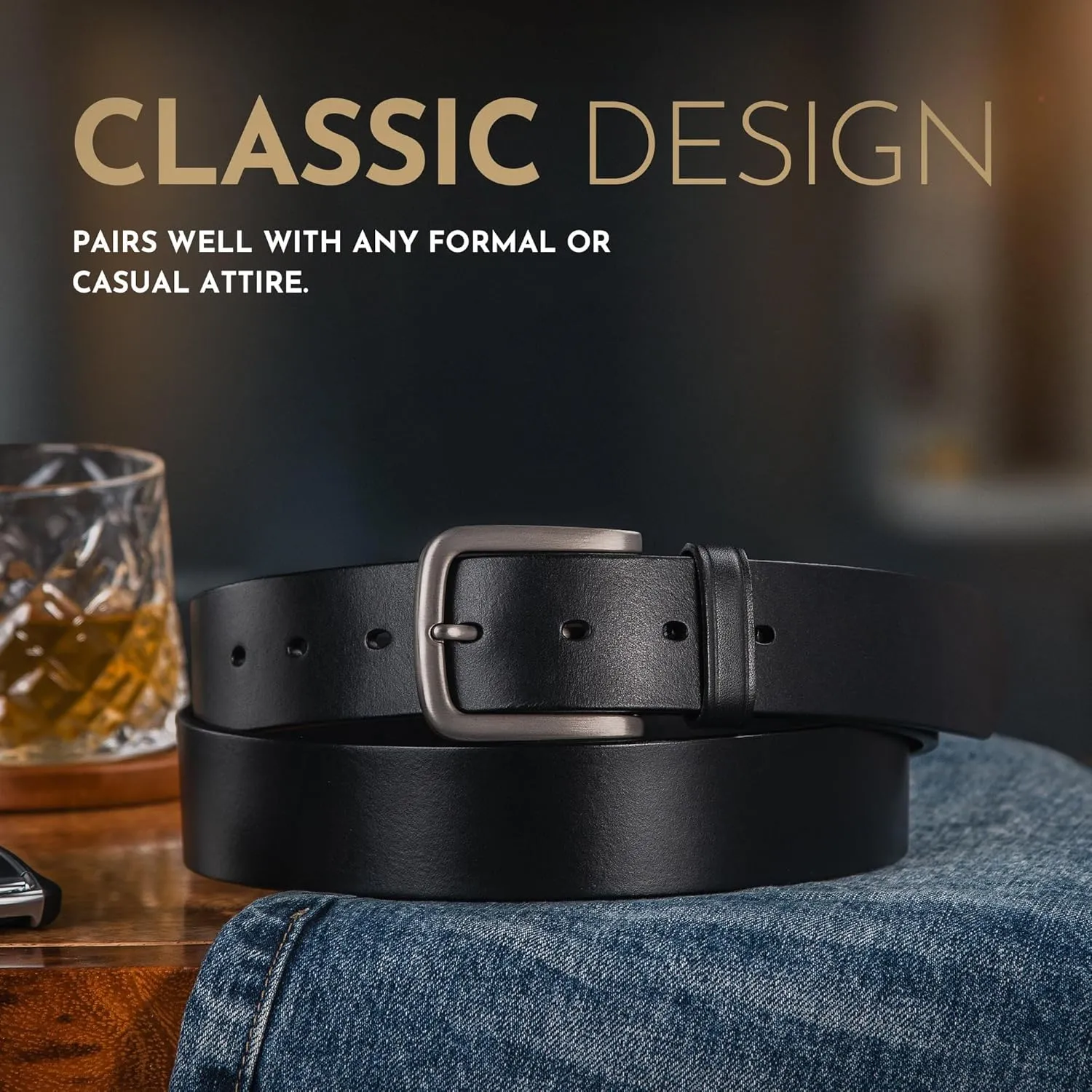 Buffway Men's Leather Belt,1.5" Handmade Top-Grain Leather?CDurable,Comfortable,Suitable for Everyday Formal & Casual Wear