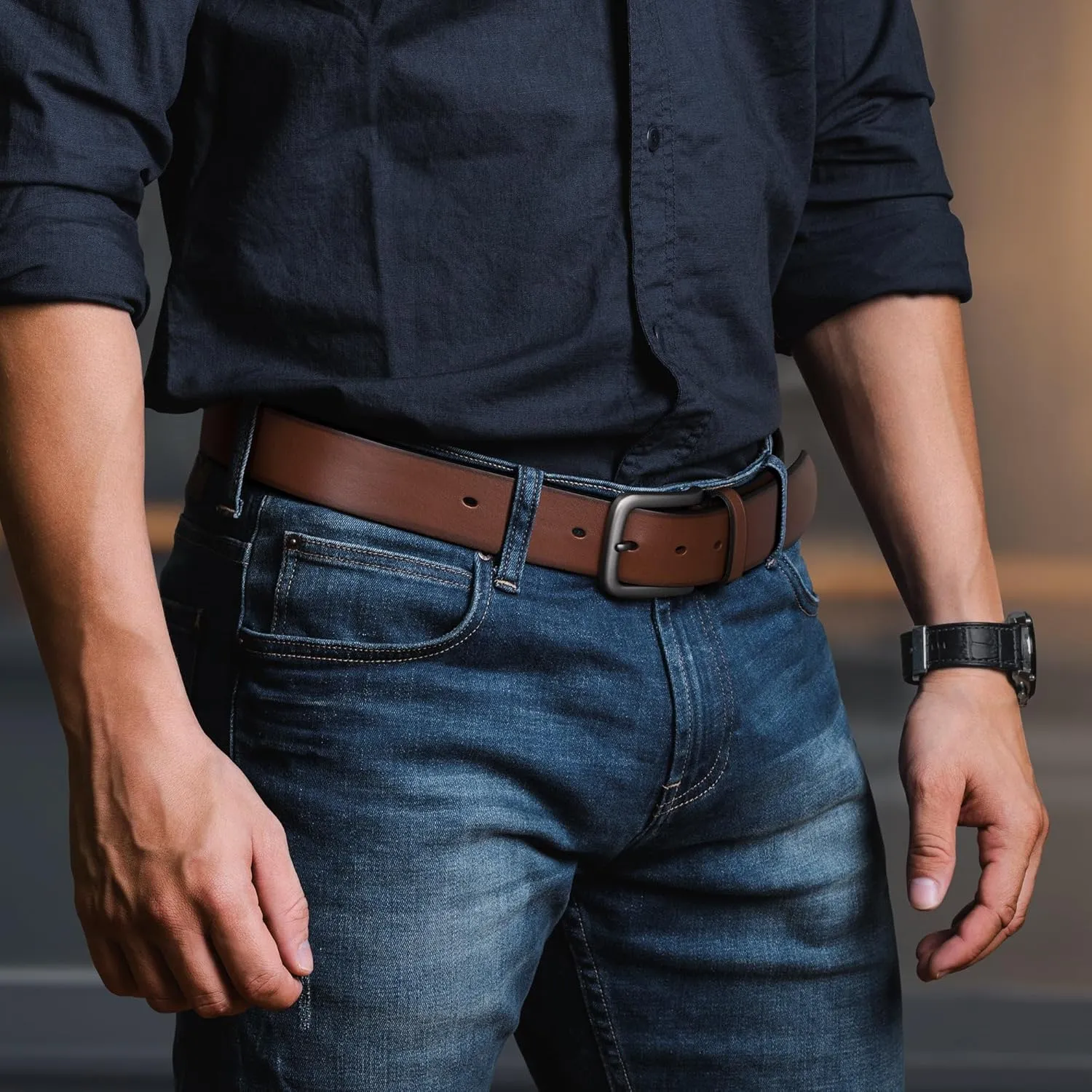 Buffway Men's Leather Belt,1.5" Handmade Top-Grain Leather?CDurable,Comfortable,Suitable for Everyday Formal & Casual Wear