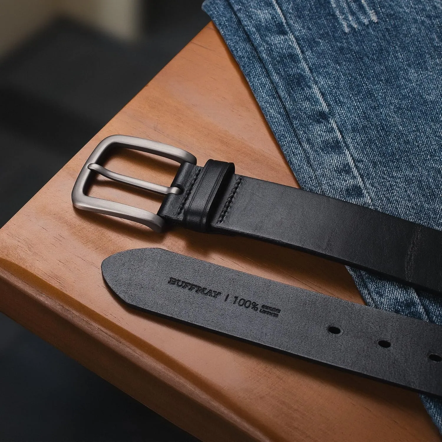 Buffway Men's Leather Belt,1.5" Handmade Top-Grain Leather?CDurable,Comfortable,Suitable for Everyday Formal & Casual Wear