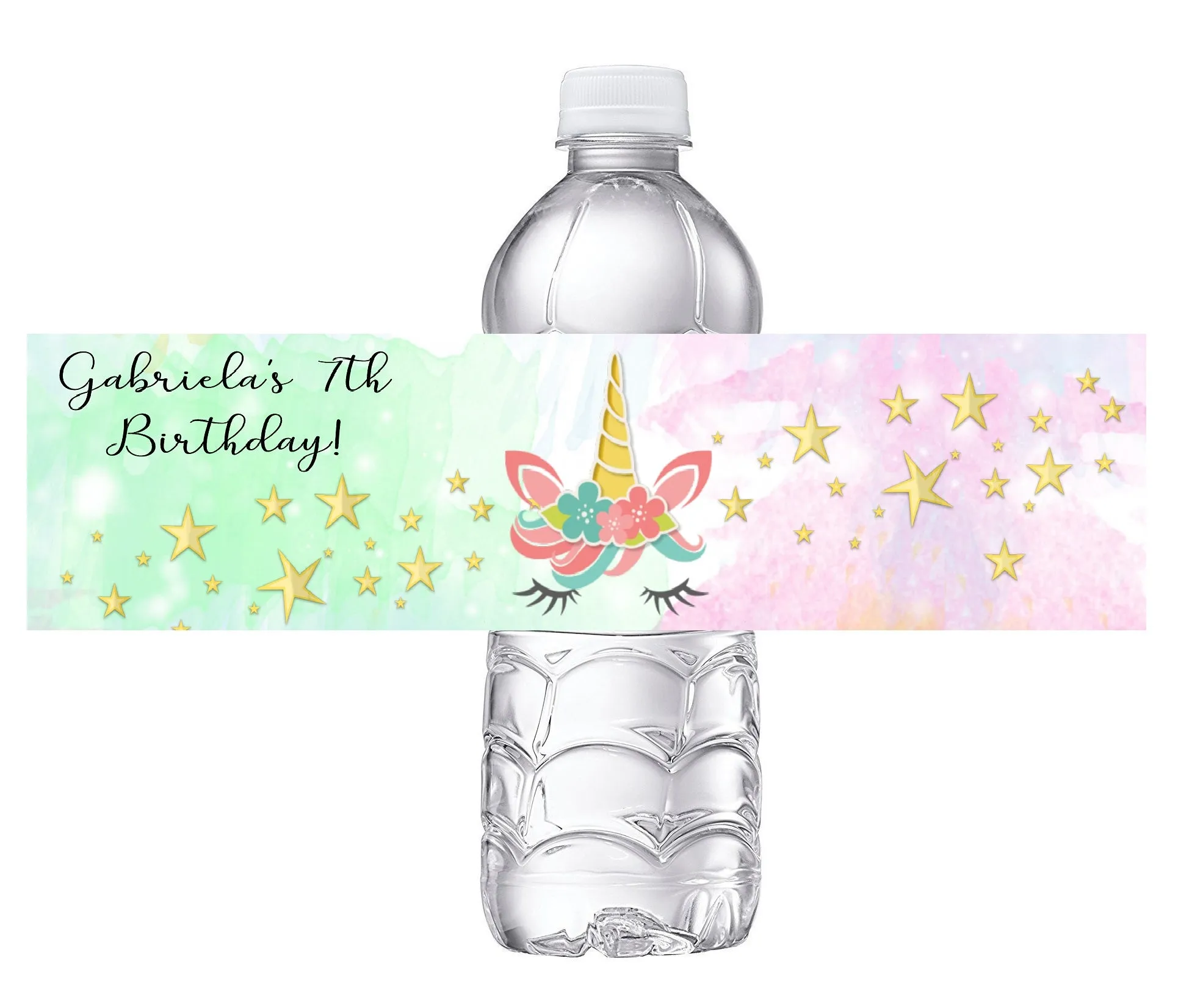 Eyelash Unicorn Horn Party Favors Birthday Green Pink White Water Bottle Labels Wrappers Supplies Personalized Unique ideas decor