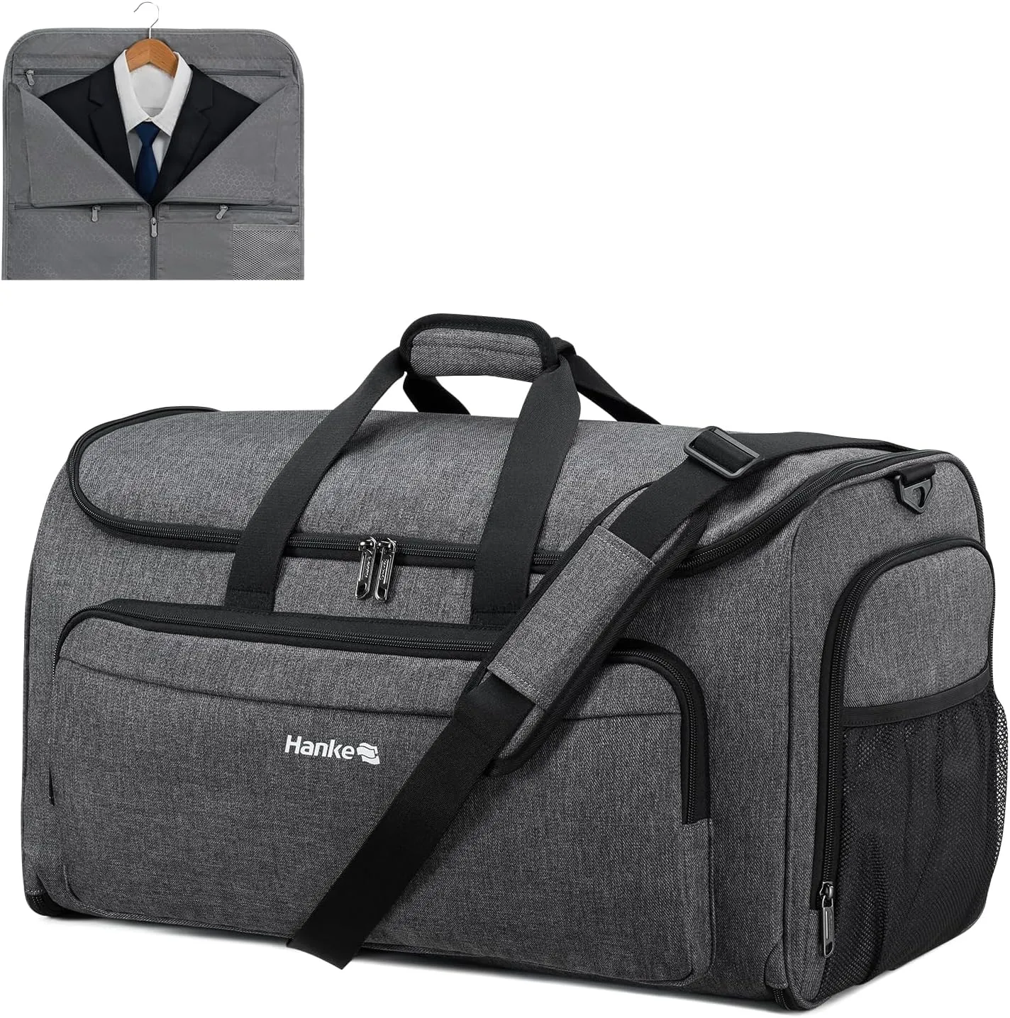 Hanke Carry on Garment Bags for Travel,Convertible Duffle Bag Luggage Bag Weekend Bag with Shoe Compartment,2 in 1 Hanging Suitcase Suit Bag for Men Women,Dark Grey