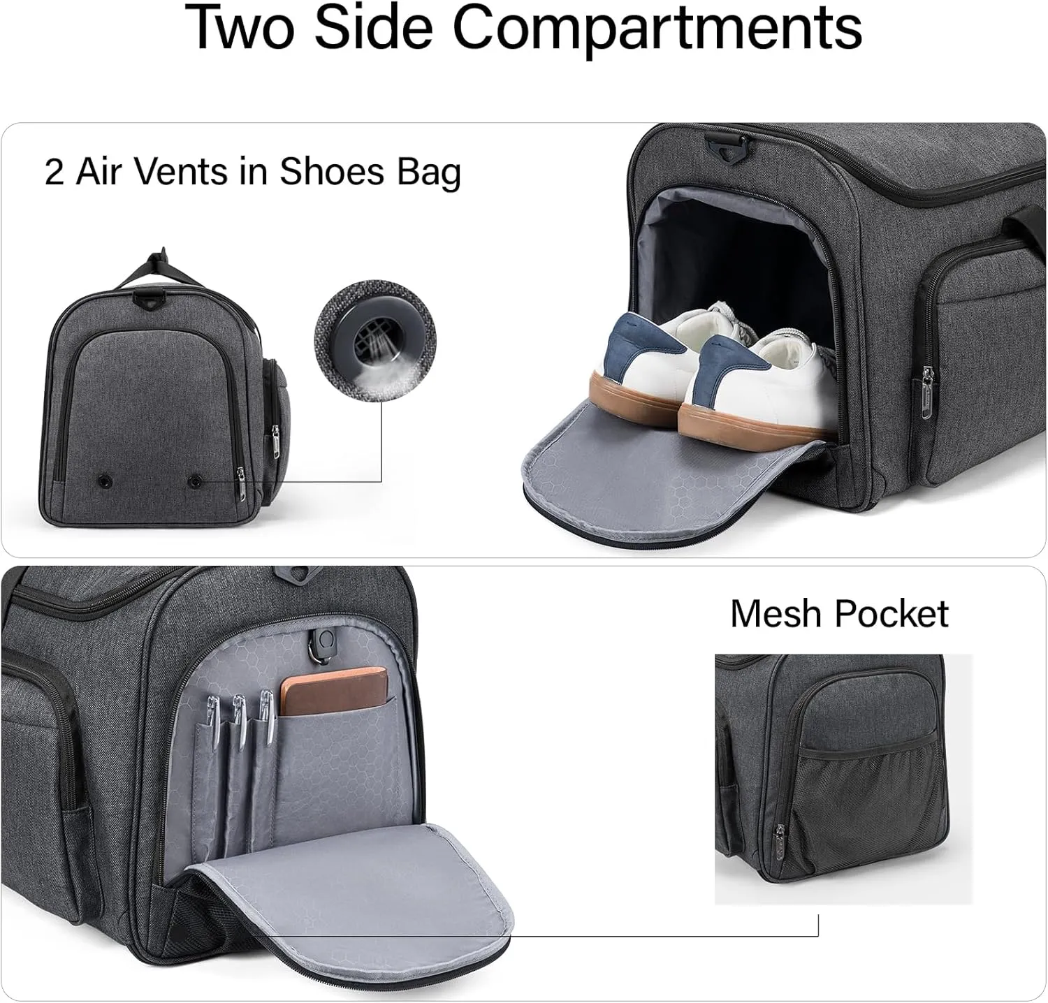 Hanke Carry on Garment Bags for Travel,Convertible Duffle Bag Luggage Bag Weekend Bag with Shoe Compartment,2 in 1 Hanging Suitcase Suit Bag for Men Women,Dark Grey
