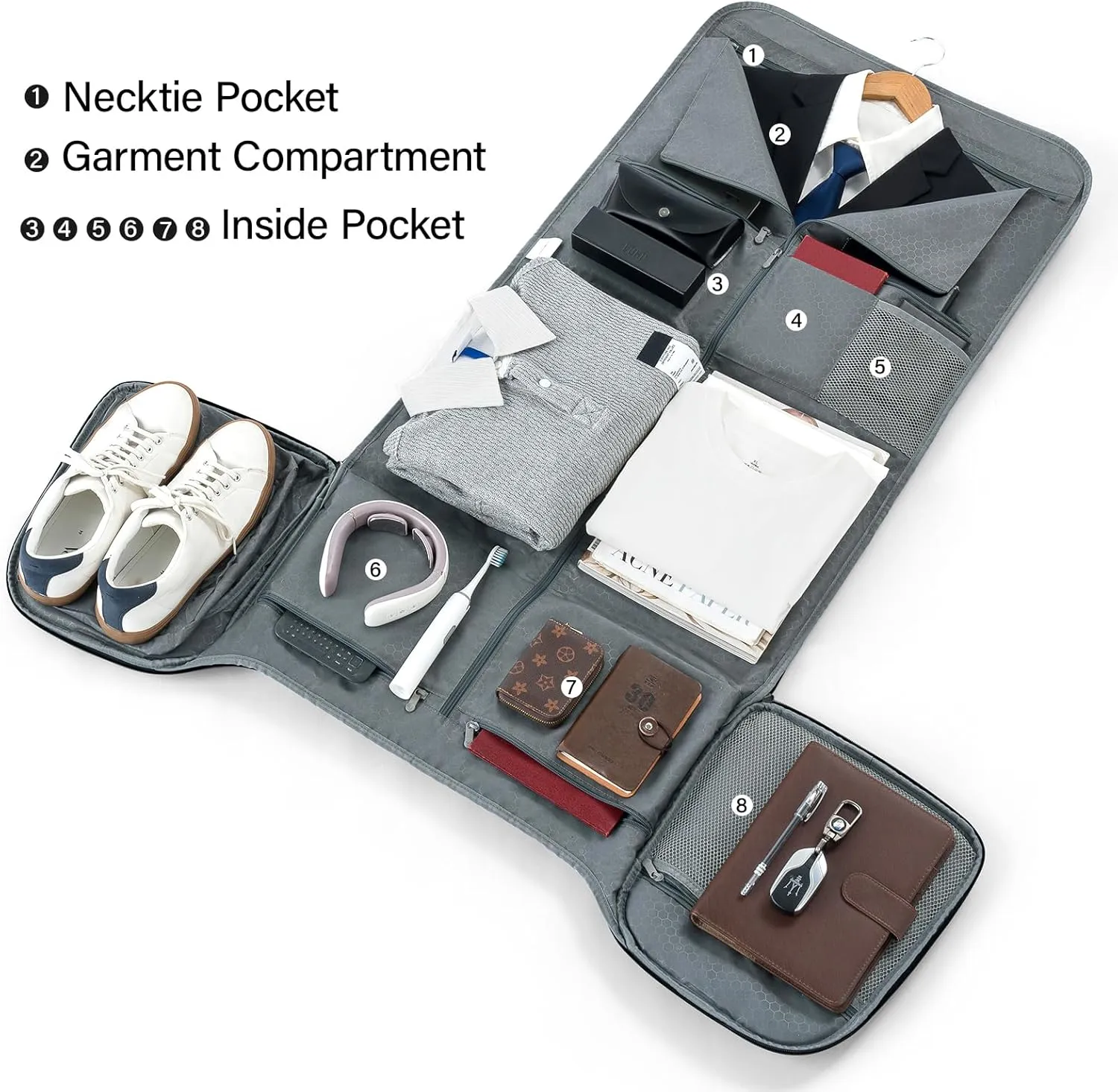 Hanke Carry on Garment Bags for Travel,Convertible Duffle Bag Luggage Bag Weekend Bag with Shoe Compartment,2 in 1 Hanging Suitcase Suit Bag for Men Women,Dark Grey