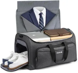 Hanke Carry on Garment Bags for Travel,Convertible Duffle Bag Luggage Bag Weekend Bag with Shoe Compartment,2 in 1 Hanging Suitcase Suit Bag for Men Women,Dark Grey