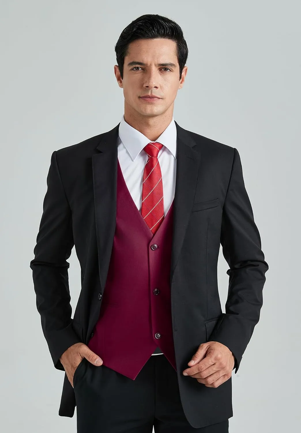 HISDERN Mens Suit Vest Business Formal Dress Vests for Men Solid Color Casual Wedding Tuxedo Party Waistcoat