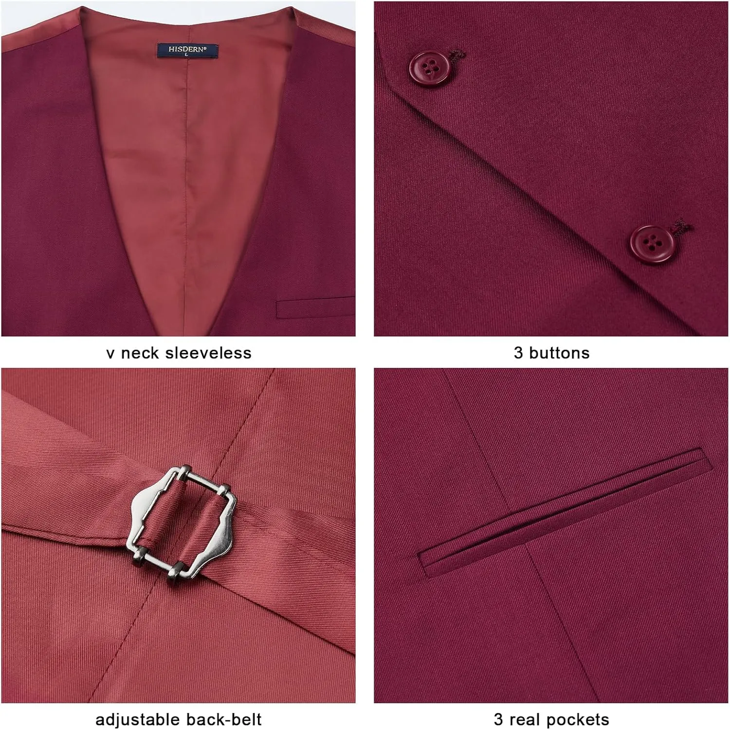 HISDERN Mens Suit Vest Business Formal Dress Vests for Men Solid Color Casual Wedding Tuxedo Party Waistcoat