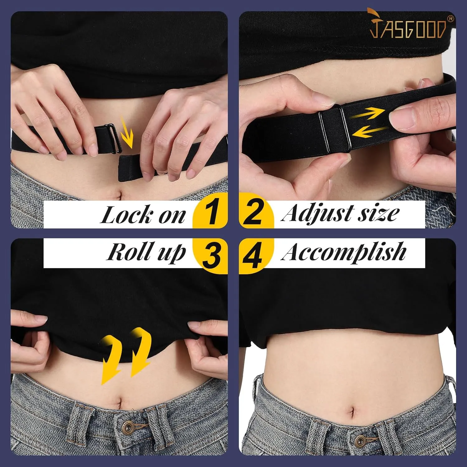 JASGOOD Crop Top Tuck Waist Band Adjustable Band Tucking Sweaters Shirts Elastic Stretch Belts for Women Change Style of Tops