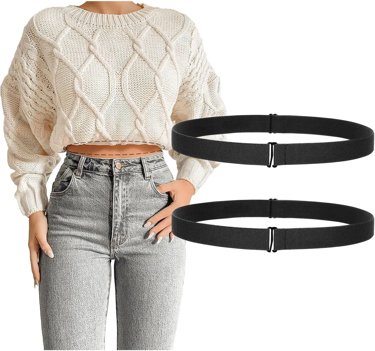 JASGOOD Crop Top Tuck Waist Band Adjustable Band Tucking Sweaters Shirts Elastic Stretch Belts for Women Change Style of Tops