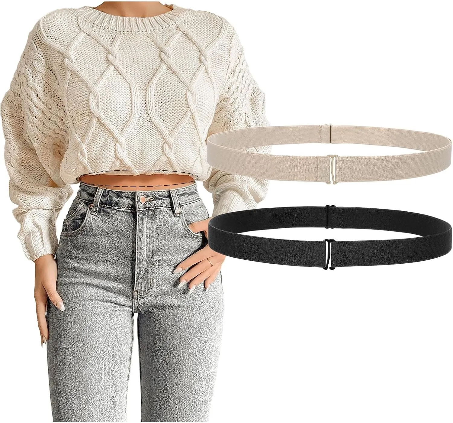 JASGOOD Crop Top Tuck Waist Band Adjustable Band Tucking Sweaters Shirts Elastic Stretch Belts for Women Change Style of Tops