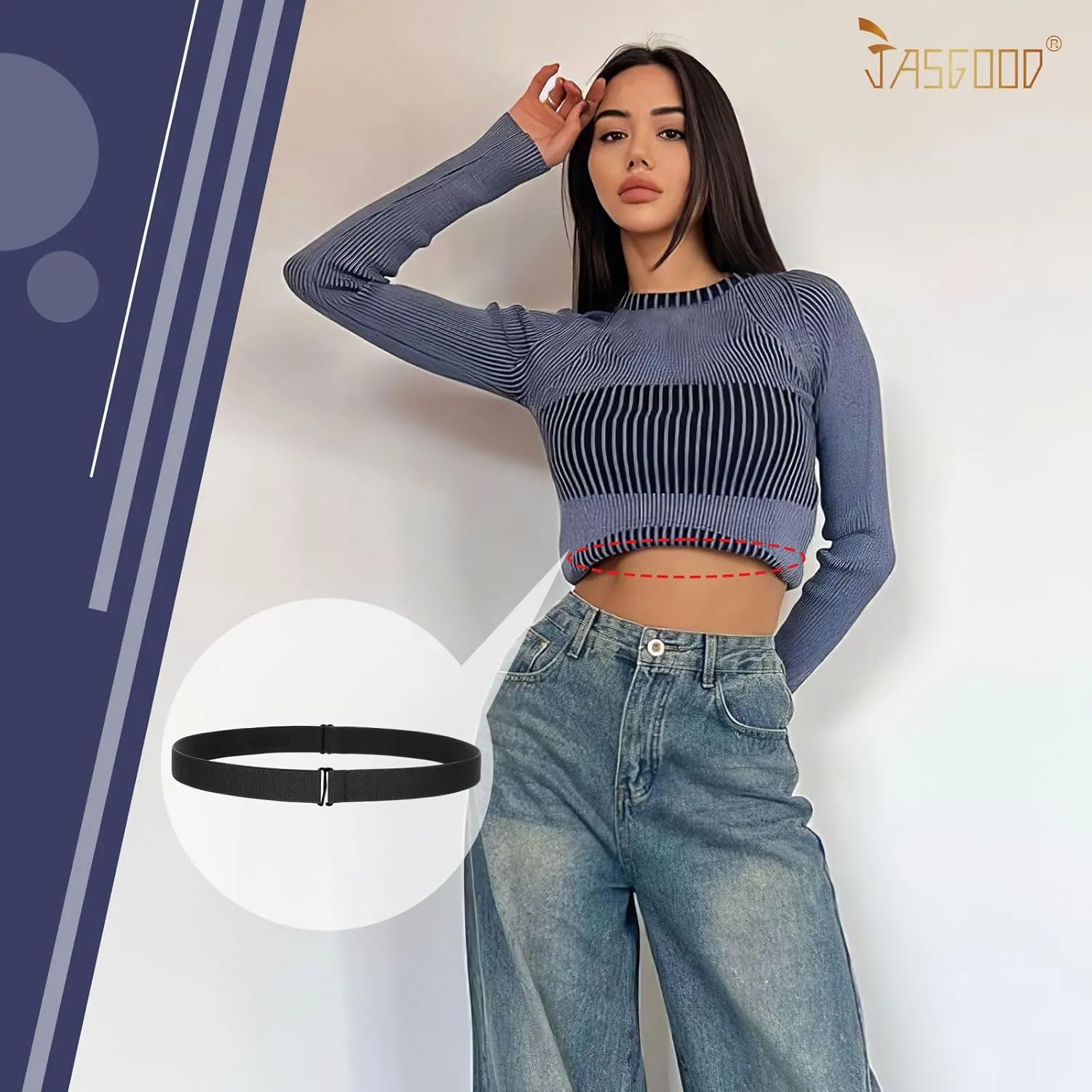 JASGOOD Crop Top Tuck Waist Band Adjustable Band Tucking Sweaters Shirts Elastic Stretch Belts for Women Change Style of Tops