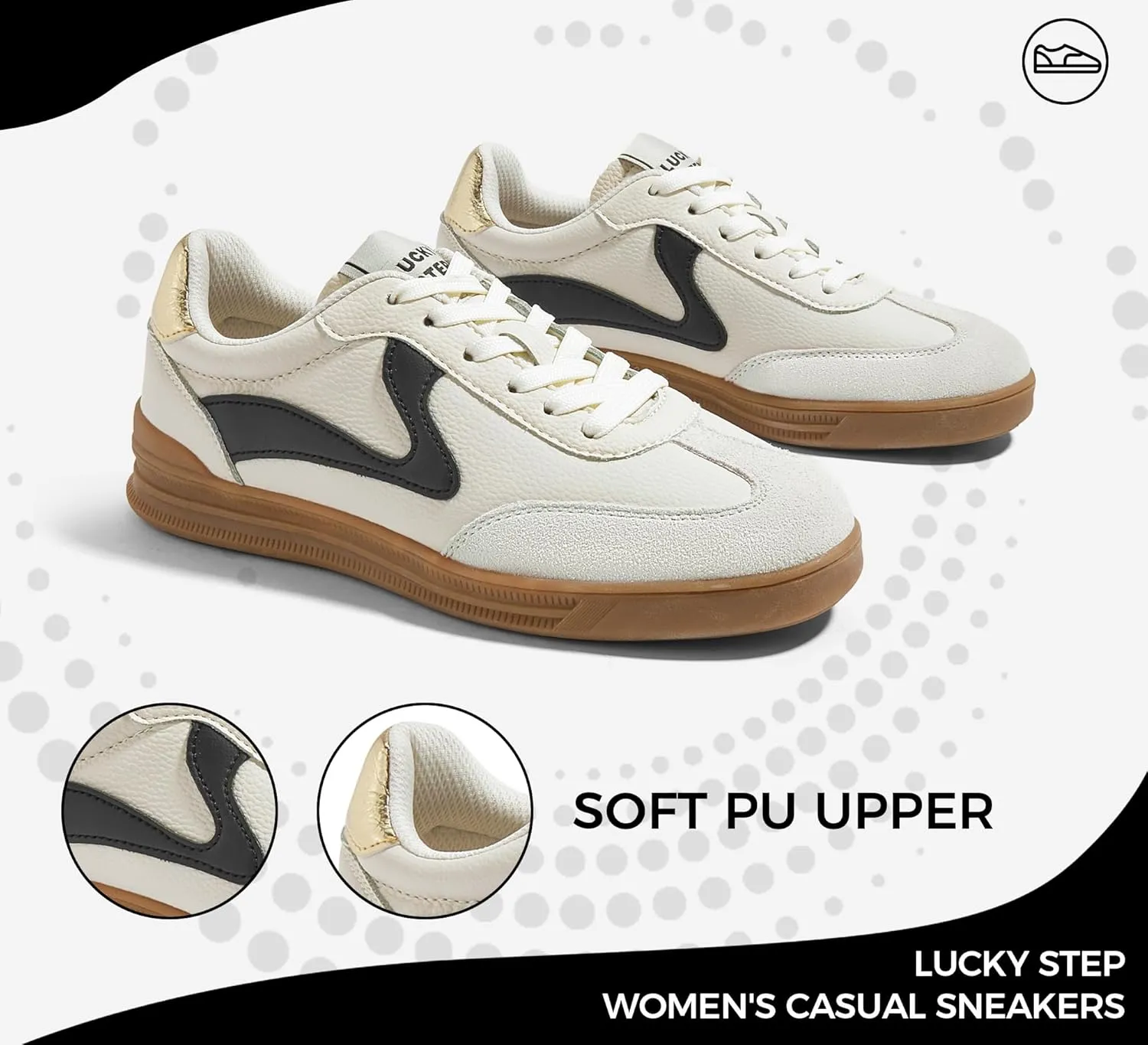 LUCKY STEP Women's Retro Fashion Sneakers Classic Cute Casual Trainers Trendy Footwear Lace up Tennis Walking Skate Shoes