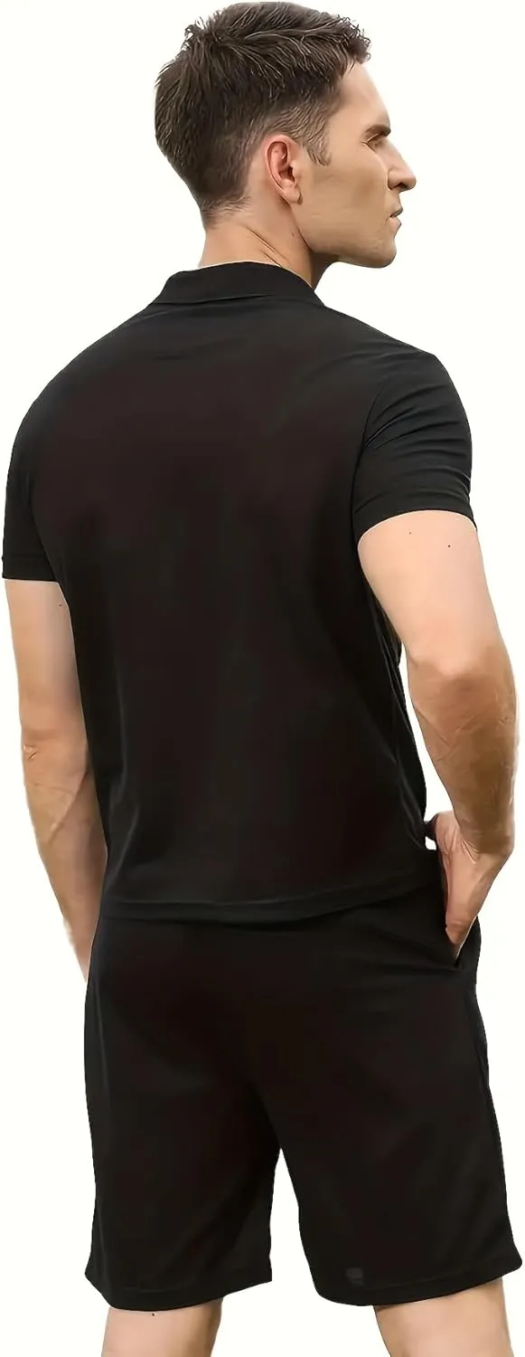 Men's Tracksuit 2 Piece Quarter Zip Sweatsuit Sets Short Sleeve Golf Polo Shirts Summer Shorts Loungewear