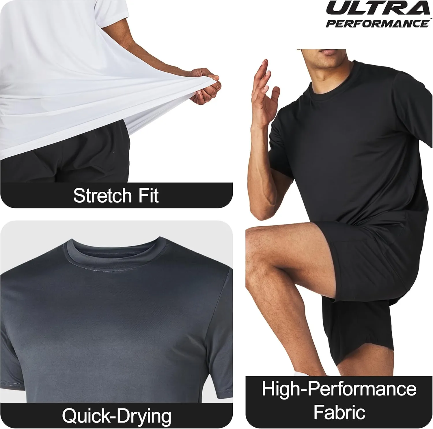 Men??s Workout Short Sleeve Athletic Gym T-Shirts 3 Pack Mens Dry Fit Running Shirt Moisture Wicking Active Crew Tees for Men