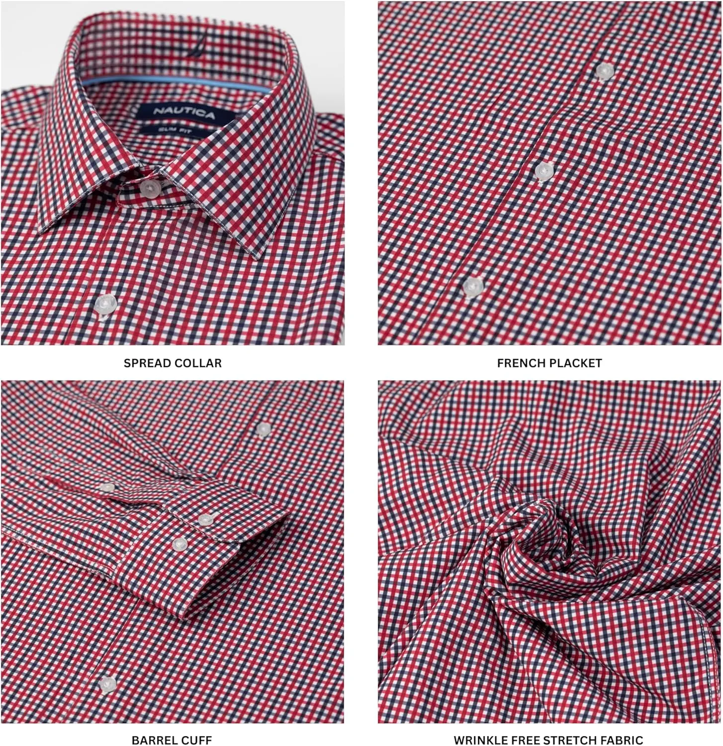 Nautica Slim Fit Mens Dress Shirts Long Sleeve Performance Polyester Fabric Wrinkle Free 4-Way Stretch