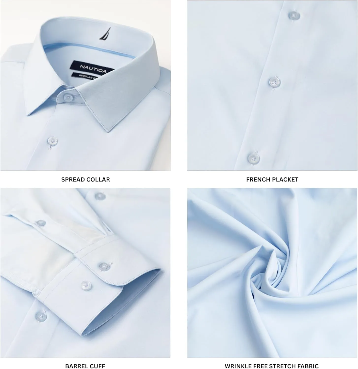 Nautica Slim Fit Mens Dress Shirts Long Sleeve Performance Polyester Fabric Wrinkle Free 4-Way Stretch