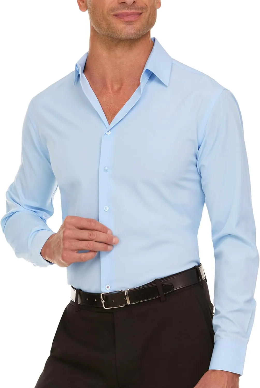 Nautica Slim Fit Mens Dress Shirts Long Sleeve Performance Polyester Fabric Wrinkle Free 4-Way Stretch