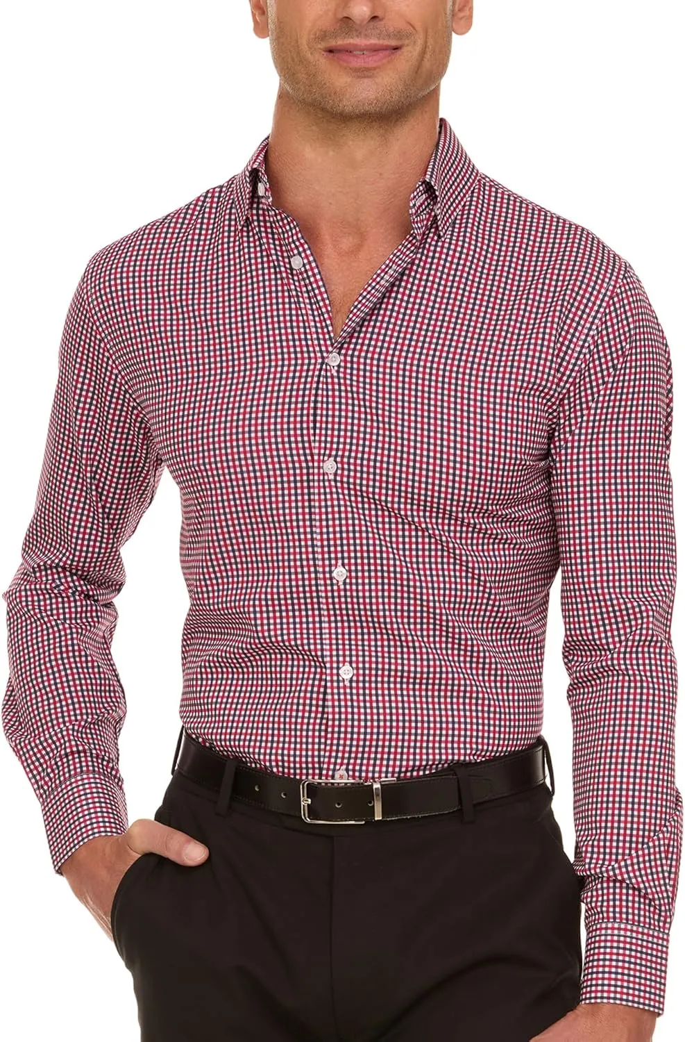 Nautica Slim Fit Mens Dress Shirts Long Sleeve Performance Polyester Fabric Wrinkle Free 4-Way Stretch
