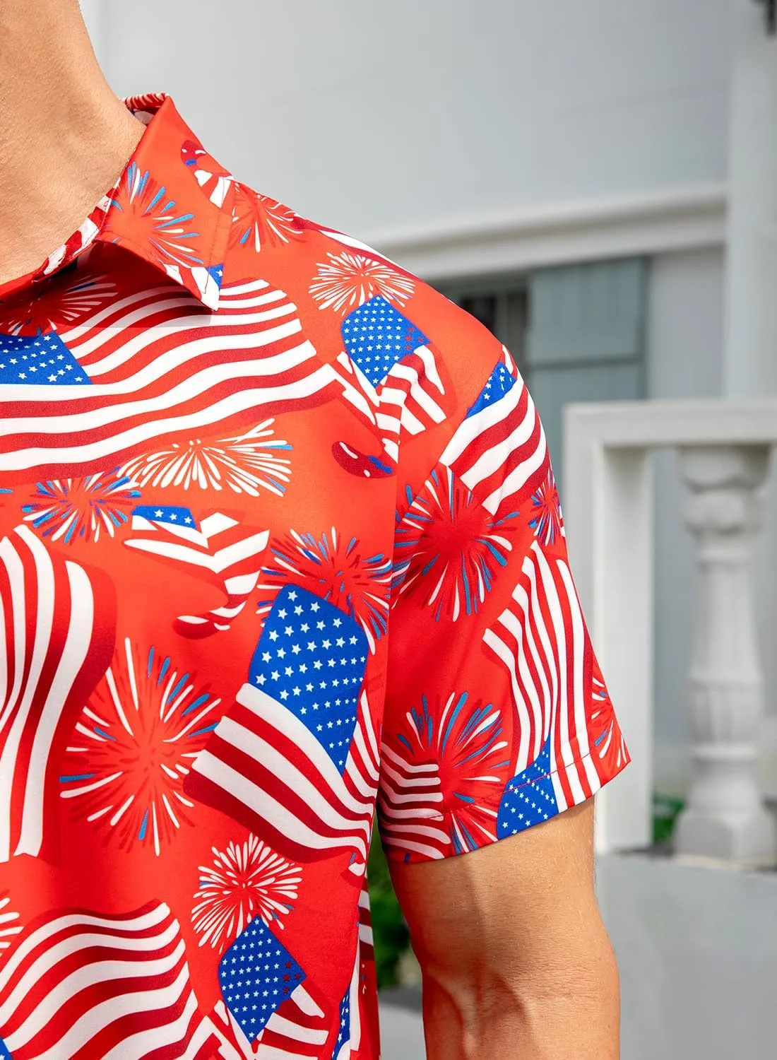 uideazone Mens 4th of July American Flag Patriotic Shirt USA Short Sleeve Button Up Independence Day Shirt M-XXL