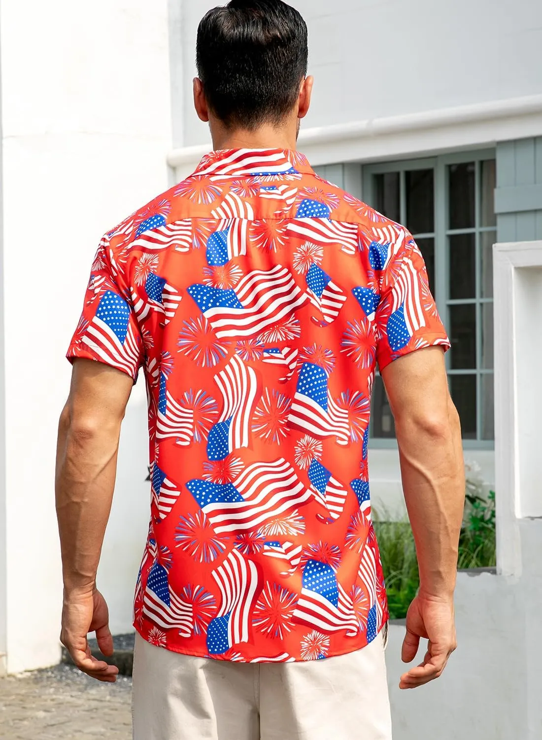 uideazone Mens 4th of July American Flag Patriotic Shirt USA Short Sleeve Button Up Independence Day Shirt M-XXL