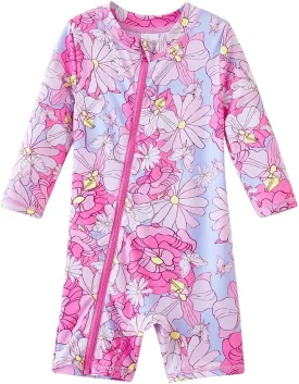 UMELOK Baby Girls' One Piece Swimsuit Full Zip UPF 50  Sun Protection Swimwear Rash Guard Swim Suit