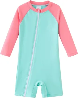 UMELOK Baby Girls' One Piece Swimsuit Full Zip UPF 50  Sun Protection Swimwear Rash Guard Swim Suit
