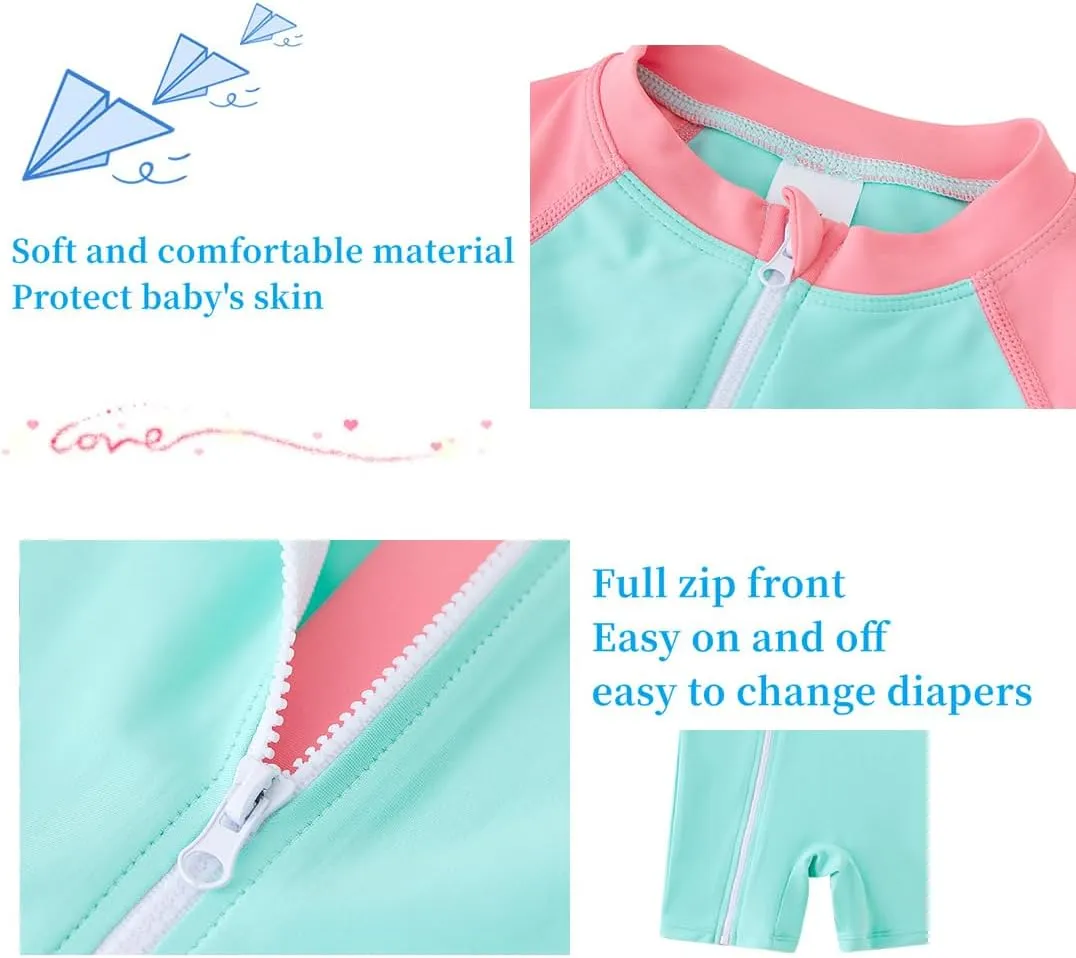 UMELOK Baby Girls' One Piece Swimsuit Full Zip UPF 50  Sun Protection Swimwear Rash Guard Swim Suit