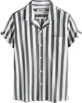 VATPAVE Mens Striped Summer Shirt Casual Button Down Short Sleeve Beach Shirts Cotton Linen Shirts for Men